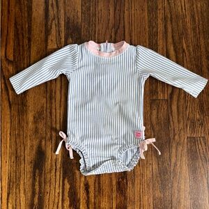 Striped seersucker Blue & Pink Long-Sleeve Baby One-Piece